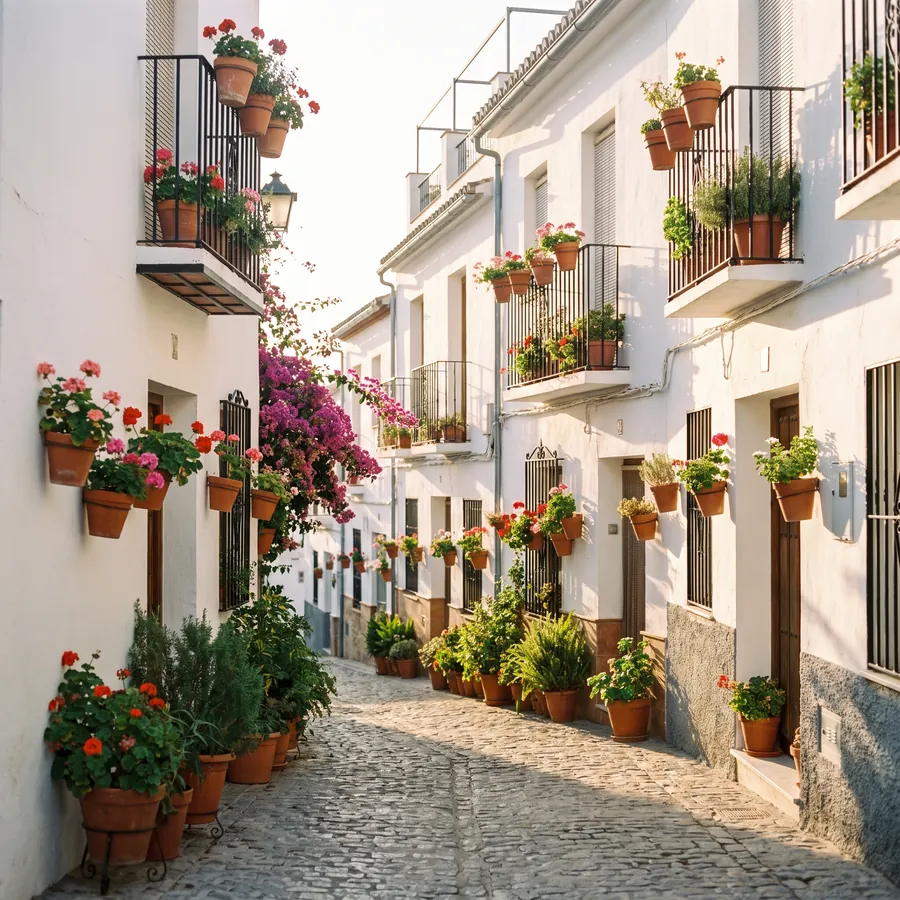 Imagen ilustrativa: calle de pueblo de la Vega de Granada, sin rótulos legibles