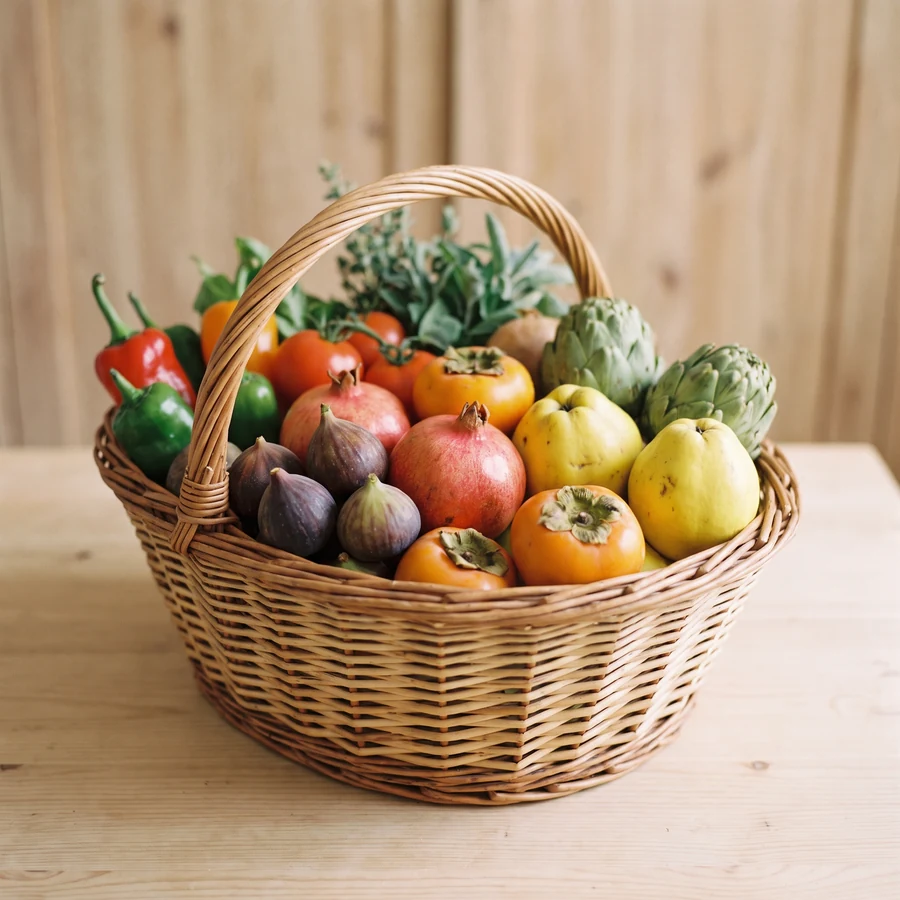 Imagen ilustrativa: cesta de mercado con fruta y verdura de temporada
